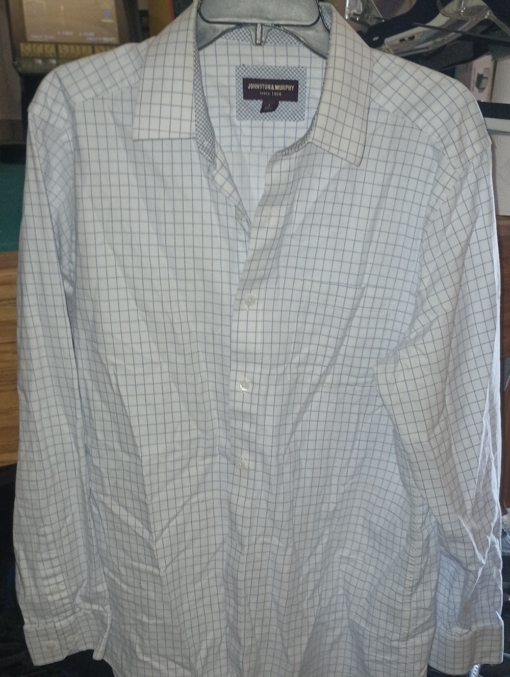 Johnston & Murphy White Shirt with Gray Windowpane Check